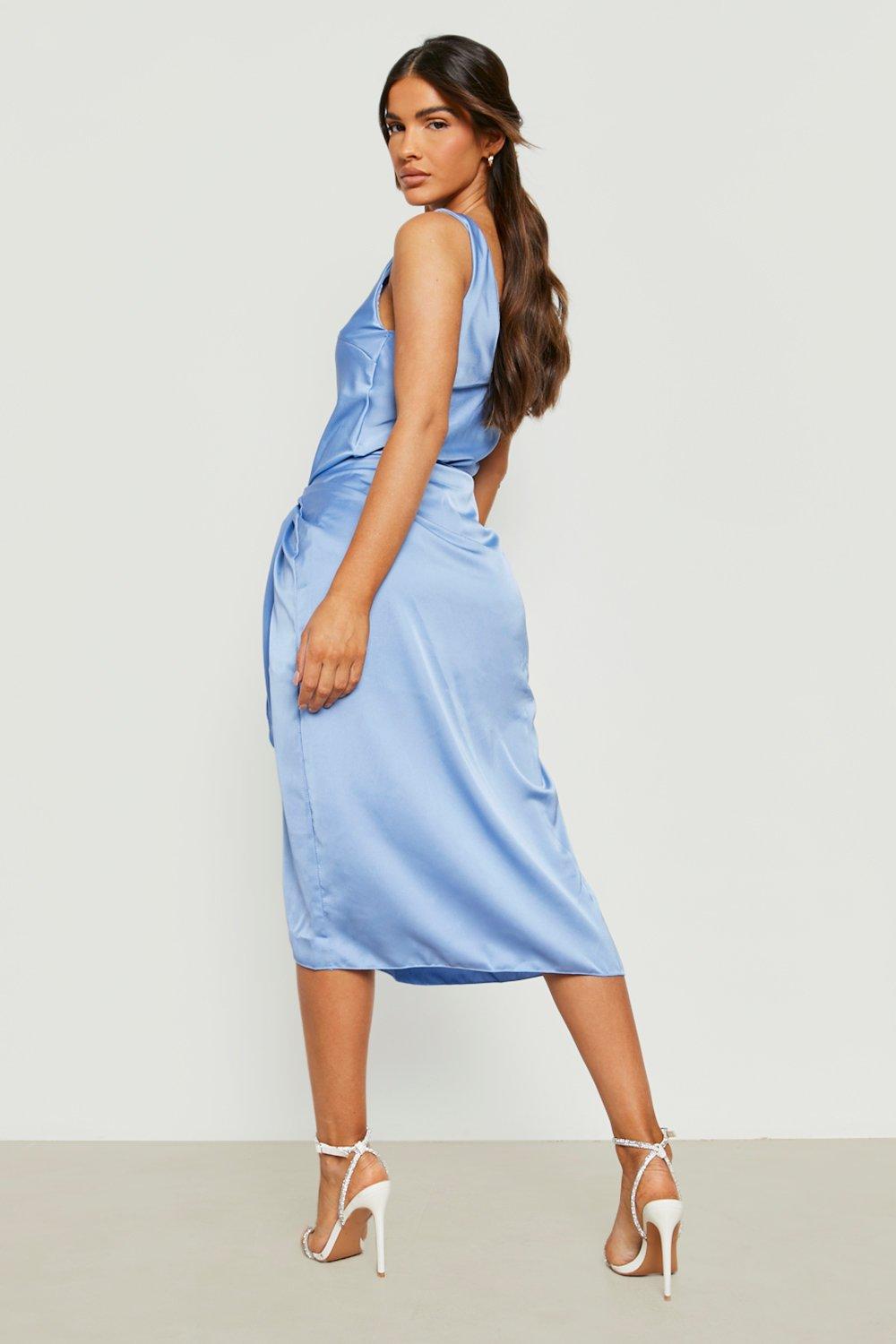 Light blue satin wrap dress sale